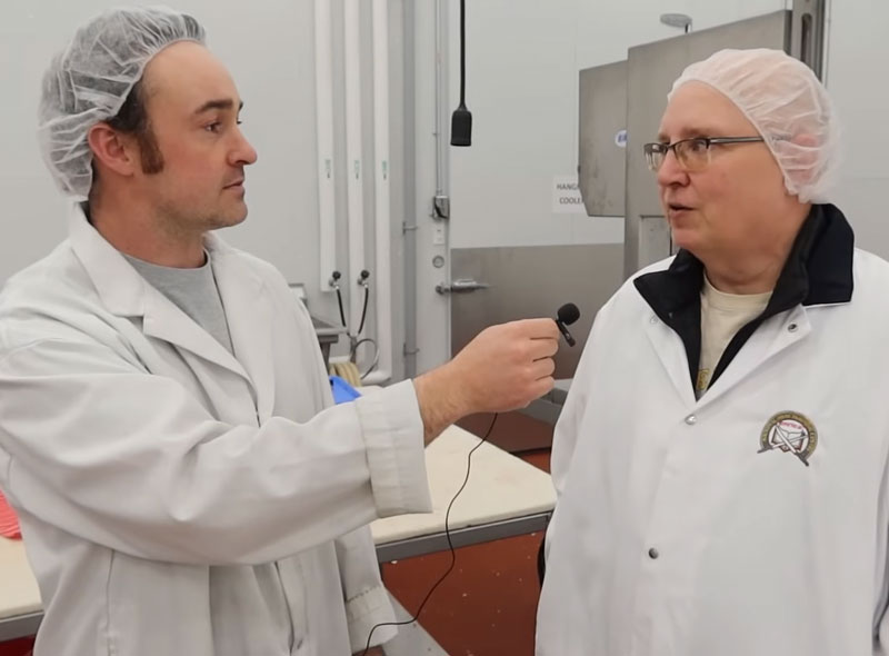Duncan Henry interviewing Brad McLeod in the National Meat Training Centre at Olds College